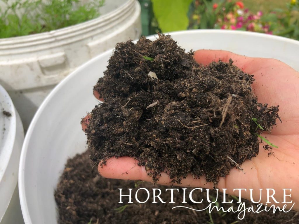 hand showing compost in palm of hand
