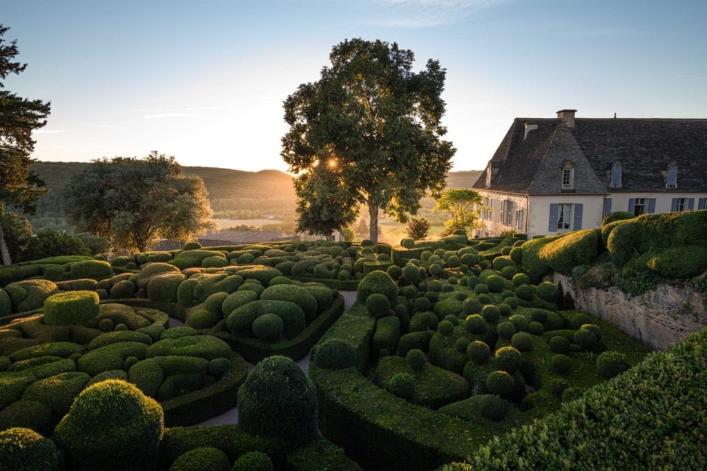 Photograph of Les Jardin Marqueyssac in the Dordongne France. Photographed in the evening light during the extreme heat of August 2022.