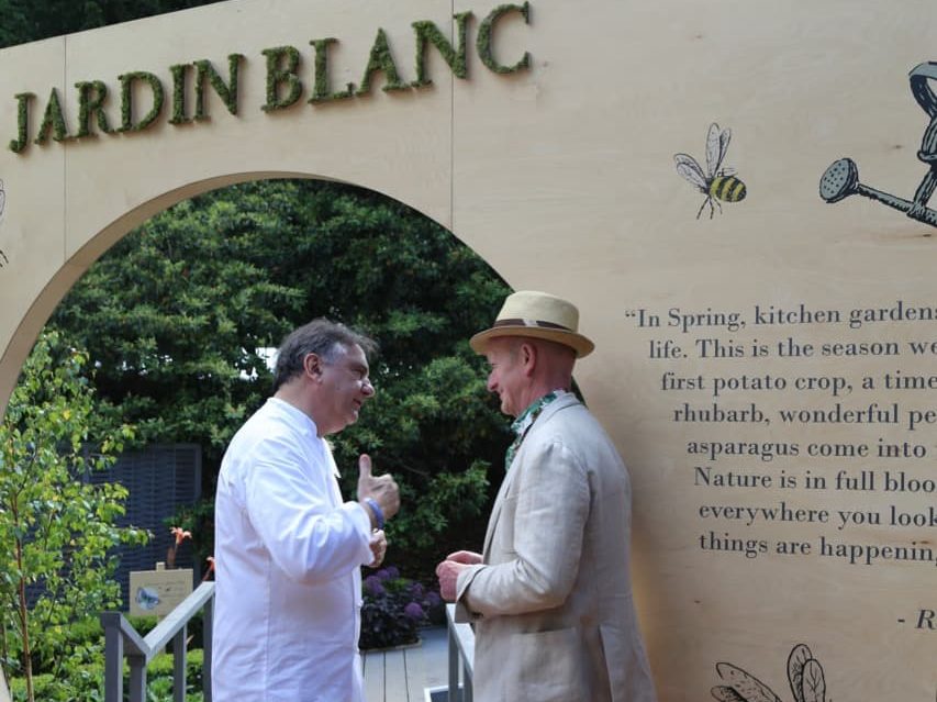 Raymond Blanc and Andy Mcindoe at a flower show for Jardin Blanc