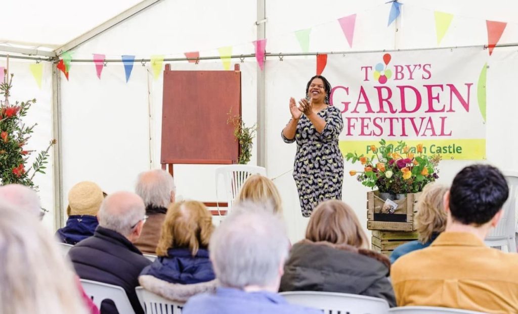 Jacquie Felix-Mitchell hosting a talk at Toby's garden festival