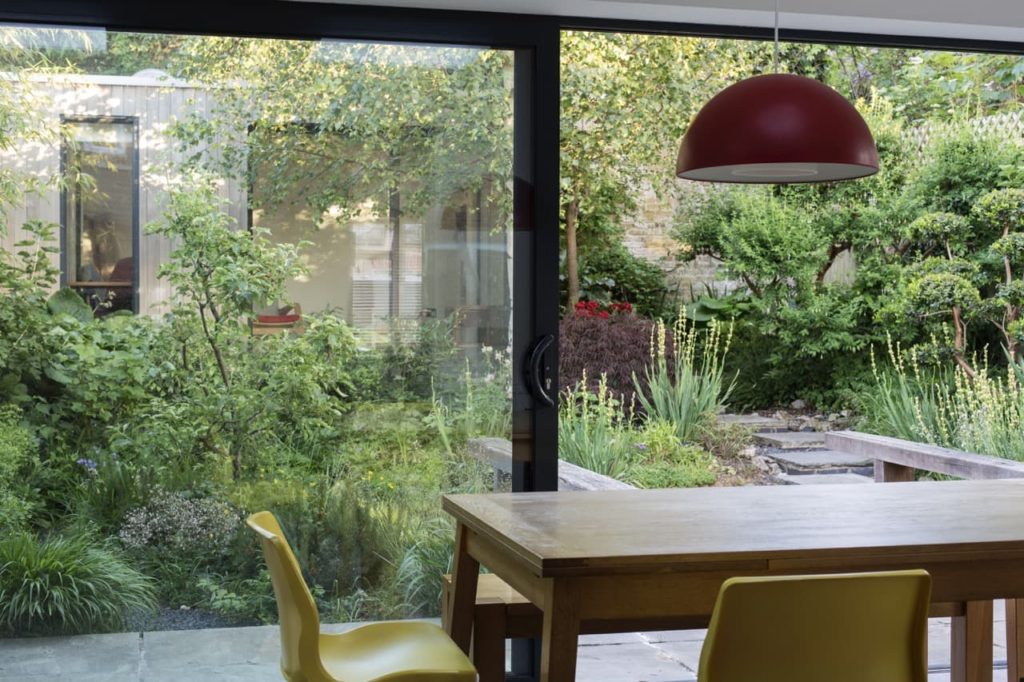 modern garden shot from a home interior