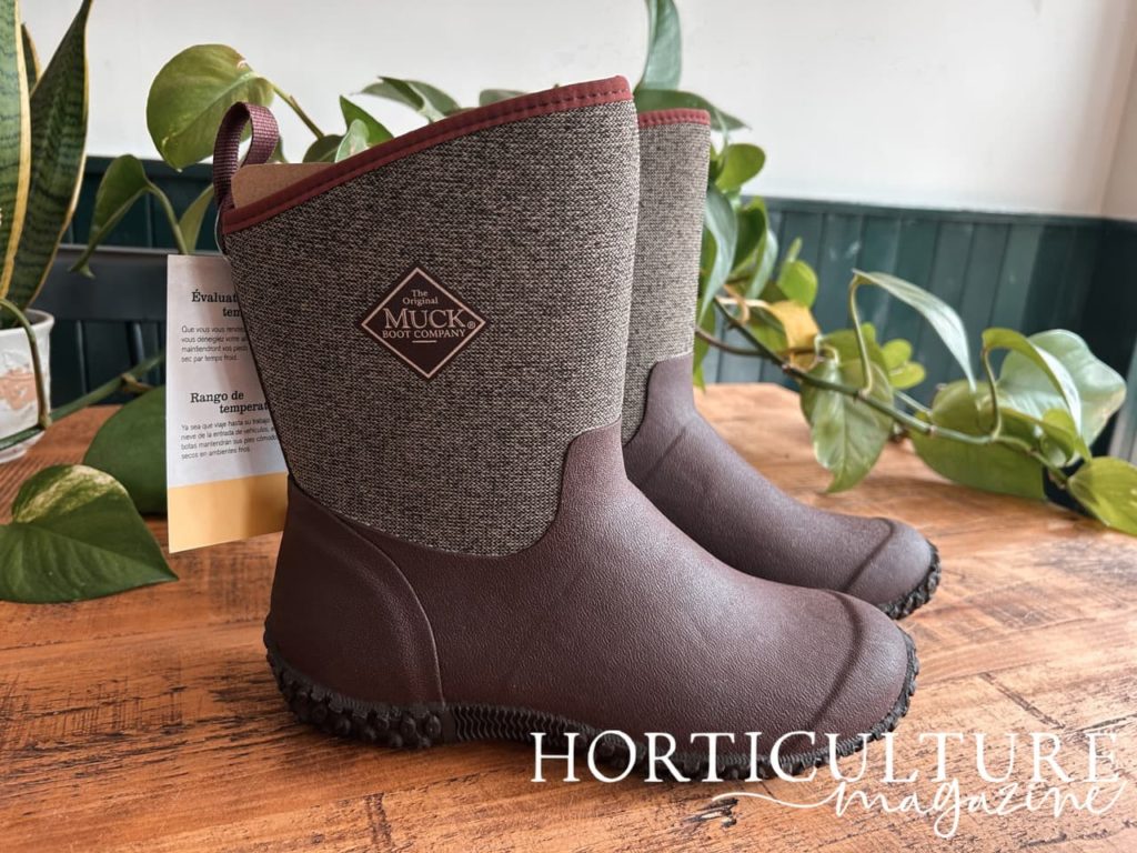 burgundy and grey wellington boots from the original muck boot company
