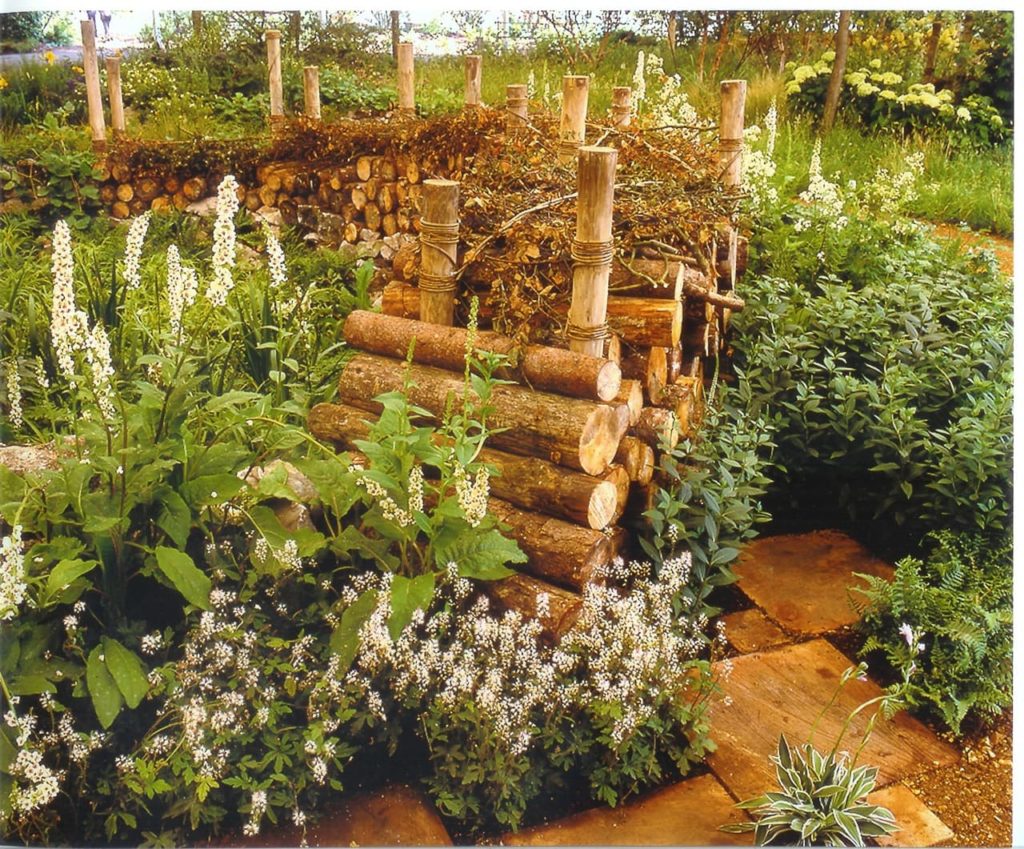 RHS show garden crafted with logs by Sarah Eberle