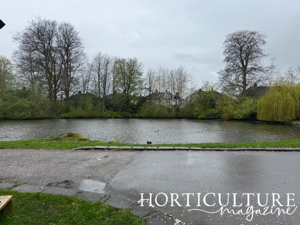 the large pond outside the front of East Riddlesden Hall surrounded by trees