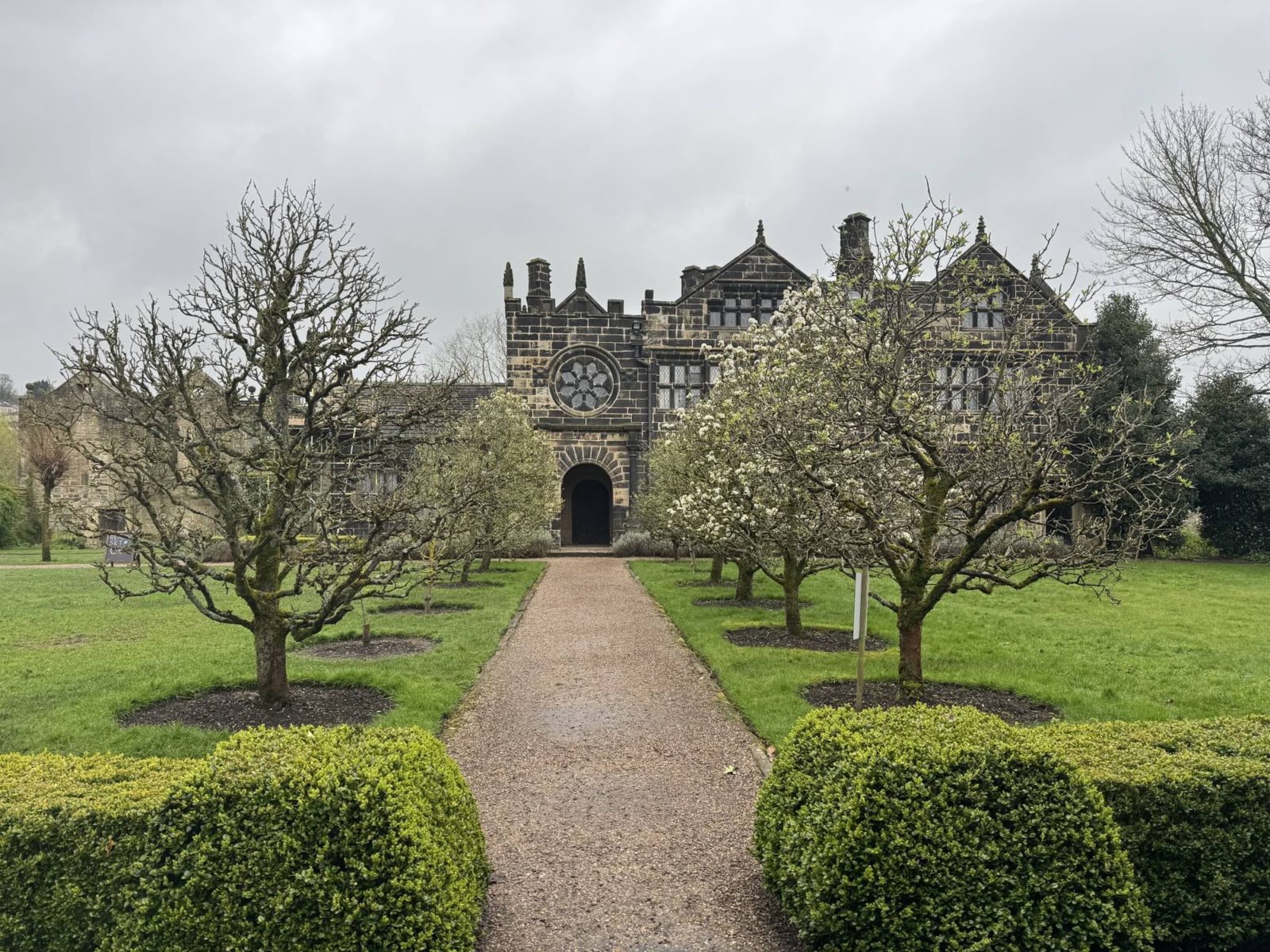 fruit trees lining the path leading to East Riddlesden Hall